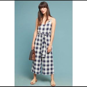 If By Sea Anthropologie Gingham Tie Waist Jumpsuit